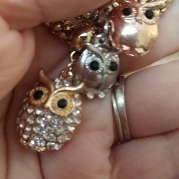 3pc Owl Charms Stretch Bracelets Dangle Gold-tone Silver-tone Rose Gold Upto 9" - Picture 6 of 8